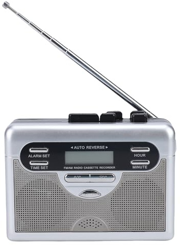 SENECESLI Retro Kassettspelare, Kassettbandspelare med Digital Klocka, Timer, Mikrofon, Högtalare, Bärbar AM/FM-radio, Batteridriven eller Likströmsdriven