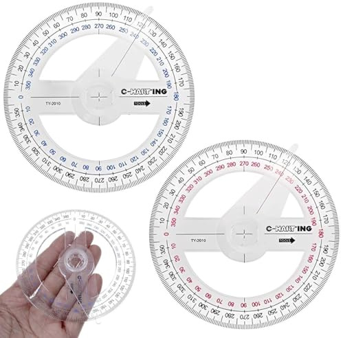 2 PCS Goniometro da 360 gradi con braccio girevole per studenti della scuola primaria goniometro Goniometri rotanti in plastica trasparente a cerchio pieno