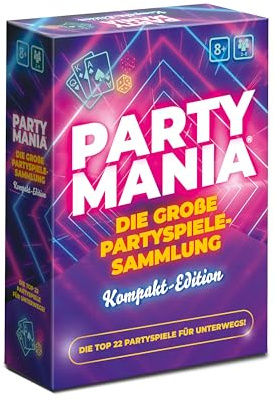 Partymania Kompakt Edition – 22 alkoholfreie Partyspiele für unterwegs – Reise Spielesammlung für 2–8 Spieler ab 8 Jahren – Brettspiele Karten Würfelspiele – Familien- & Gruppenspiele