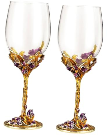 VALICLUD Lot de 2 Verres à Whisky Émaillés Dorés Coupes en Cristal Transparent 250 Ml Gobelets de Mariage Décoratifs pour Bar Restaurant et Usage Domestique