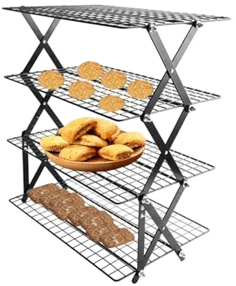Griglia di raffreddamento in filo metallico, impilabile da cucina, 4 ripiani, accessorio per il raffreddamento del pane, accessori da cucina, per panettieri per feste, arrosti, arrosti, pizza, dessert
