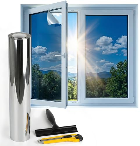 Film Fenetre Anti Regard Film Anti Chaleur Film Occultant Fenêtre sans Tain Anti UV Film Miroir pour Fenetre pour Maison Bureau Chambre 40x200cm Argent (Argent (Adhérence Statique), 90 * 200CM)