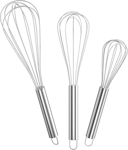 3 Pack Metal Whisk Set, 8'' 10'' 12'' - Egg, Balloon, Manual Mini Whisk for Cooking, Blending, Beating, Stirring