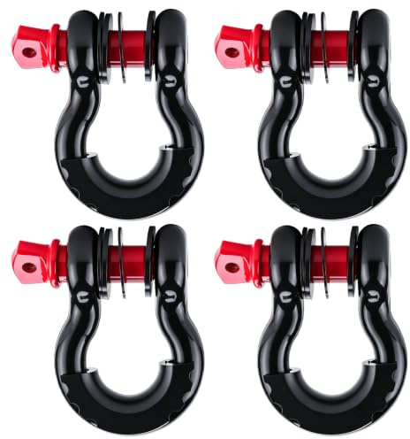 BOOMSTART 4 grilletes de arco resistentes, 4.75 toneladas, 4.3 kg, grillete de tornillo con aislador de goma y arandela, grilletes grandes de anillo en D de aleación de acero de 3/4 pulgadas para