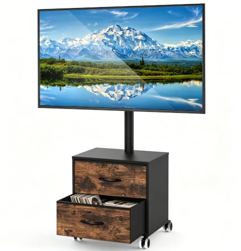 5Rcom Weißer TV-Ständer auf Rädern für 32-60 Zol LED/LCD/OLED-/Plasma-Fernseher/Flachbildfernseher; höhenverstellbarer TV-Schrank mit Halterung bis zu 40 kg (Schwarz)
