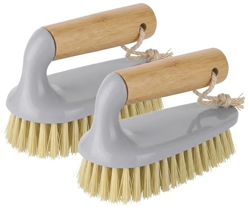 Bamboo Cleaning Brush(×2) – Eco Washing Up & Handheld Scrubbing Brush for Plastic, Glass, Wooden Scrubbing with Soft & Hard Bristles, Non-Scratch Cleaning for Sink, Tiles, Kitchen & Bathroom Surfaces