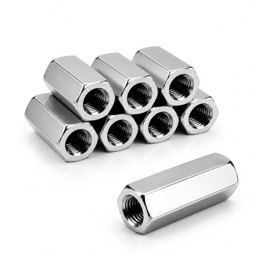 Nasxkji Tuerca larga M10 x 30 mm, 8 unidades, acero inoxidable 304, tuercas de conexión, manguitos roscados, manguitos roscados, manguitos de manguito, tuerca distanciadora, tuerca de extensión para