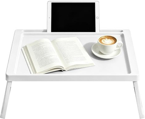 Sängbricka, laptopbord för säng och soffa för vuxna, hopfällbart, vitt