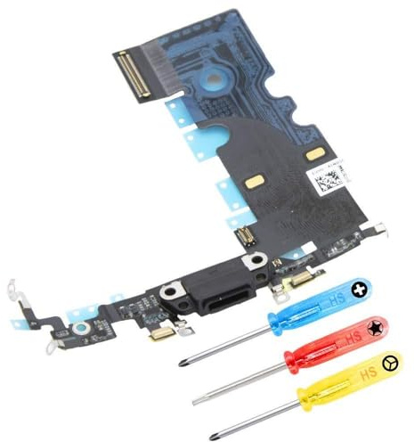 MMOBIEL Ladebuchse Kompatibel mit iPhone 8 Plus 2017 - Dock Connector Flex Kabel - Audio Jack/Mikrofon/Antenne Ersatz - Inkl. Schraubenzieher - Schwarz