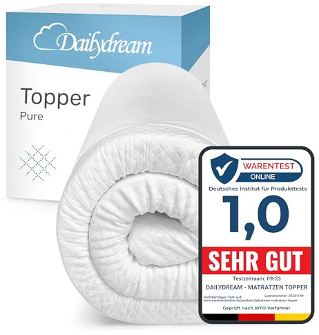 Dailydream Matratzen Topper 90x200cm | Memory Foam | 3,5cm hoch | H1/2 | Edition Pure, Model S | Zertifiziert & ergonomisch für unbequeme Matratze, Boxspringbett & Gästebett | rutschfest mit Noppen