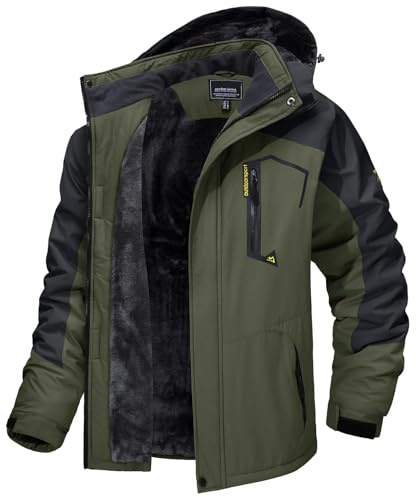 MAGCOMSEN Vestes d'hiver Pour Hommes Veste de Ski Veste Coupe-vent Veste d'hiver Hardshell Doublée en Polaire Veste de Snowboard Veste de Snow Veste de Randonnée Vert Armée Taille S