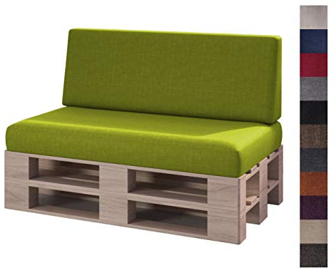 sunnypillow Palettenkissen für Palettenmöbel - 2er Set - Palettenauflage für Palettensofa für Haus, Garten - Palettenpolster mit abnehmbarem Bezug für Europaletten - Rückenkissen & Sitzkissen Grün