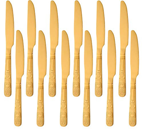 Buyer Star Couteaux de Table 12 pièces, kit d'ustensiles en Acier Inoxydable doré, Ensemble de Couverts pour la Cuisine à Domicile et Le Restaurant