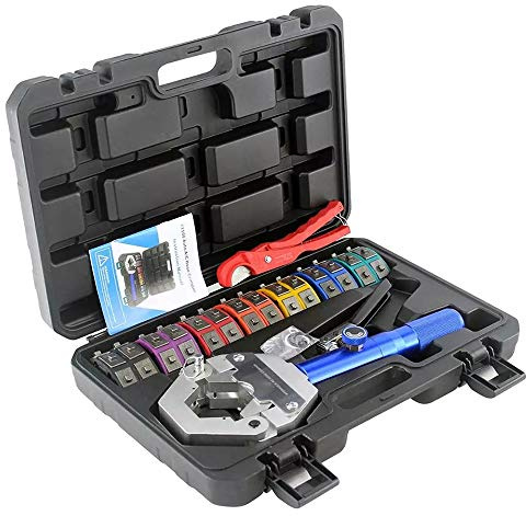 Crimpadora de manguera hidráulica, kit de crimpadora manual de manguera de aire acondicionado con 7 troqueles, herramienta de prensado de manguera de CA de mano para reparar mangueras de CA en el
