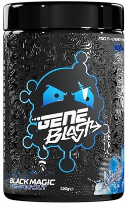 Gene Blast Black Magic Pre Workout – Strength, Energy, Focus & Muscle Pumps | BCAA + EAA | High Stim | No Crash | 720g (Blue Raz)