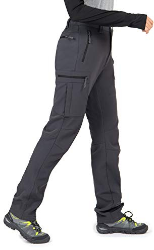 Wespornow Women's-Fleece-Lined-Hiking-Pants Snow-Ski-Pants Water-Resistance-Outdoor-Softshell-Insulated-Pants for Winter (Grey, Small)