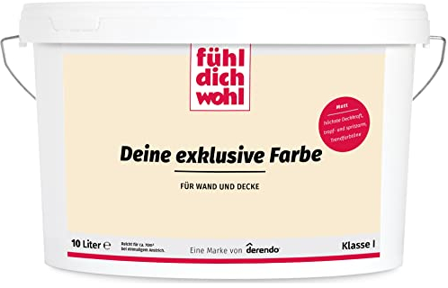 derendo Fühl Dich Wohl Deine Farbe beige, matte Wandfarbe beige, hohe Deckkraft, verschiedene Beigetöne zur Auswahl (10L, Cremebeige E5-31)