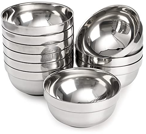 yarlung 10 Pack Stainless Steel Bowls, 17 Oz/510ml Snacks Bowls Lightweight Salad Bowls, Double-Walled Metal Soup Bowls Serving Dishes for Sauces, Rice, Noodles, Ice Cream
