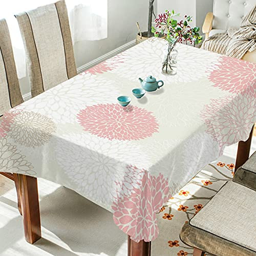 Nappe rectangulaire rose à motif floral Dahlia lavable anti-éclaboussures pour cuisine, salle à manger, fête, décoration de la maison 152 x 274 cm