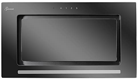 GURARI hotte de plafond GCH E 217 52 BL Prime incl. tuyau d'évacuation, hotte aspirante 52 cm, en noir, verre noir, 1000m³/h, 3 niveaux, hotte aspirante, air extrait/air évacué