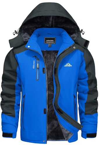 KEFITEVD Winterjacke Herren Skijacke Wasserdicht Warm Gefüttert Outdoorjacke mit Abnehmbarer Kapuze Softshell Winter Fleecejacke