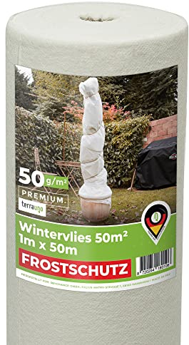 TerraUno - Wintervlies 50 g/m² - 1m x 50m = 50m² I Frostschutzvlies Rolle I Winterschutz für Deine Pflanzen im Winter