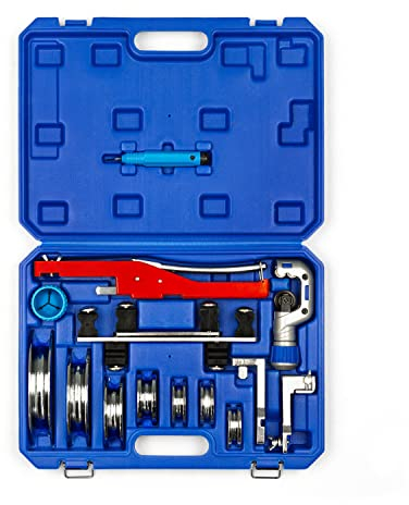 Cherbowing Dobladora de tubos de cobre y tubos de freno manual con cortador de tubos, desbarbador para aire acondicionado, alicates de flexión, línea de freno, herramienta de flexión de 6,35 mm - 22,2