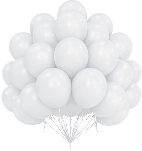 Vita Ballonger 50 St 12 Tums Latex Ballonger Pack, Matt Vita För Barn Födelsedagsfest Baby Shower Bröllopsdag Prinsessan Karneval Event Dekorationer
