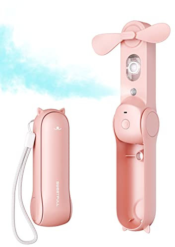 SWEETFULL Misting Fan Portable, Handheld Personal Mister Fans, Small Fan Rechargeable, Mini Spray Water Mist, Kids Women Portable Fans For Travel, Outdoors, Hiking, Camping Home Office (Pink)