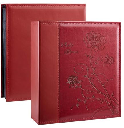 Miaikoe Album fotografico 6 x 4 400 foto scivolanti, copertina in pelle di grande capacità per matrimoni e famiglie, album per foto di 400 foto verticali 10 x 15 cm (rosso)