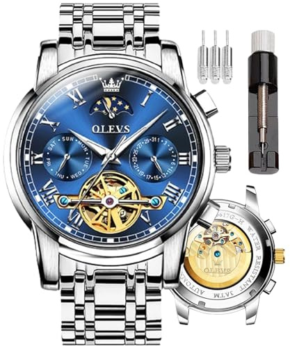 OLEVS Reloj Automático de Esqueleto para Hombre - Tourbillon, Sin Batería, Acero Inoxidable de Lujo Con Fecha - Mecánico
