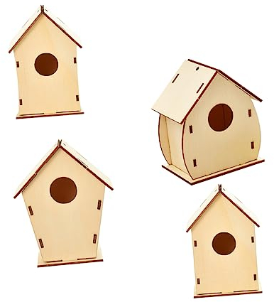 Toyvian 4stücke Holz Haus Spielzeug Für Junge Mädchen Mit DIY-malerei Weihnachtsdekor Und Partygeschenk Handgefertigt Mit Klaren Holztexturen