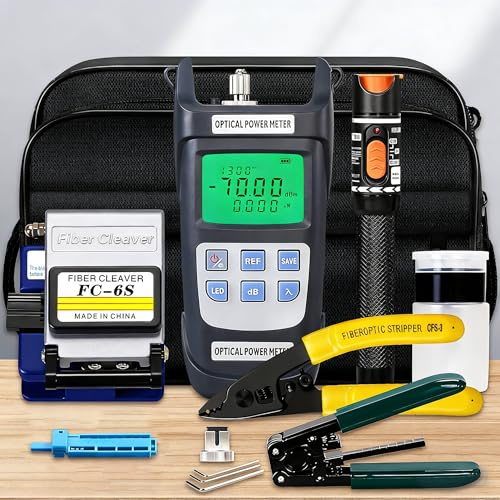 Fiber Optic Tool Kit | 11 in 1 FTTH Tool Kit with FC-6S Cleaver | Optical Power Meter, Visual Fault Locator 10km Fiber Optic Stripper