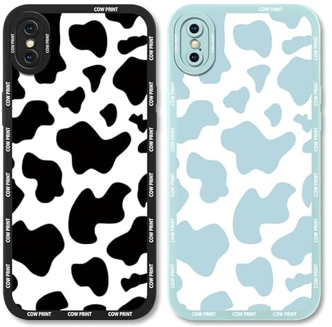 Yoedge 2 Stück Handyhülle für iPhone X/iPhone XS, Kuh Muster Design Mädchen Aesthetic, Dünn Weich Ultra Slim Silikon TPU Kameraschutz Stoßfest Schutzhülle