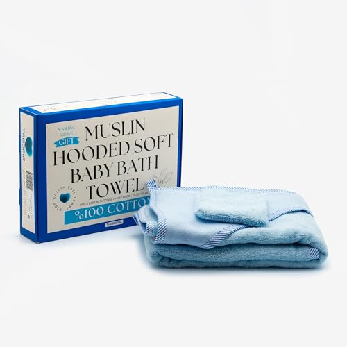 Tagopia Baby Badetuch Kapuze Junge Blau%100 Baumwolle Türkisches Handtuch Babyhandtuch mit Kapuze 75x80cm Musselin Kapuzenhandtuch Baby, Babywaschlappen, Baby Sachen,Baby Sachen für Neugeborene
