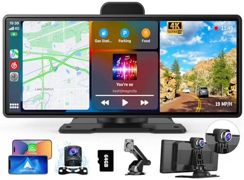 Autoradio Portatile Apple CarPlay, 10,26'' CarPlay Android Auto con Dash Cam 4K, ADAS, Telecamera Retromarcia 1080P, Navigazione GPS