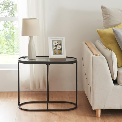 [en.casa] Beistelltisch Luleå Wohnzimmertisch mit Glasplatte rechteckig 55 x 27,5 x 45 cm Glastisch Nachttisch Schwarz Kaffeetisch Metallgestell Sofatisch