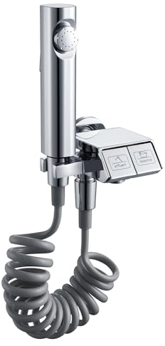 QREZAA Bidet Handbrause Set Chrom für Toilette, Wandmontiert Eins Rein Zwei Raus Bad mit Federschlauch