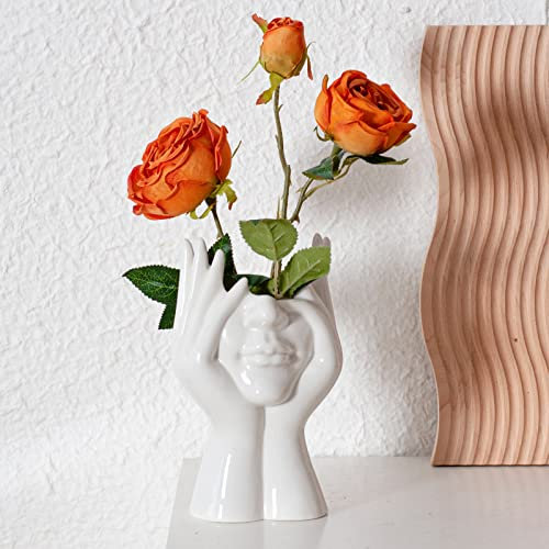 Vasen für Blumen, Gesichts-Blumenvase, weiße Keramikvase, dekorative Vase, Esstisch-Mittelstück, Regal, Wohnzimmer-Dekoration