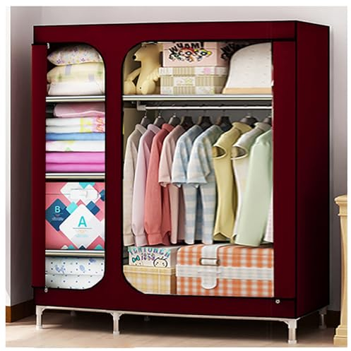 Tragbarer Kleiderschrank für Schlafzimmer, Kleiderständer aus Vliesstoff mit 5 Ablageflächen und Hängestange zum Aufhängen von Kleidung (Farbe: A, Größe: 125 x 45 x 168 cm)