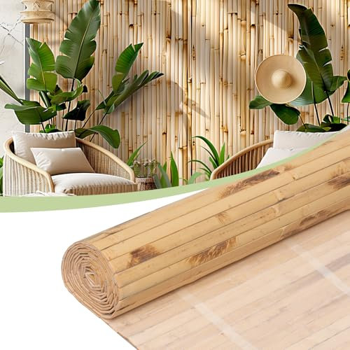Bamboo Wall Panels for Interior Wall Decor（48H x 96L）Natural Wainscoting Panels Wall Paneling for Living Room Decor, Tiki Bar,Kitchen,Ceiling Tiles, Pole Wrap Wood Roll,Wall Decor for Bedroom
