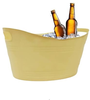 Small Yellow Plastic Ice Bucket with Handles Drink Beer Wine Cooler Tub Party BBQ