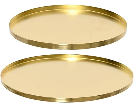 Dekoratives Tablett rund 30-35cm Metall glänzend 2er Set - Zum Servieren & Dekorieren Robust - Serviertablett Dekoschale Dekotablett - Serving Tray - Skandinavisch Dekoteller Home Decor - Gold