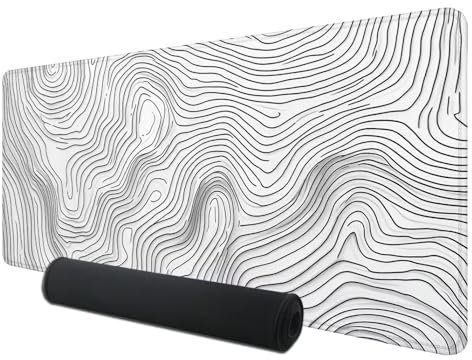 Tapis de Souris XXL, 900 x 400 mm Tapis de Souris Blanc, Grand Tapis de Bureau sous Main avec Surface Spéciale Améliore Vitesse et Précision, Imperméable Mouse Pad Carte Topographique pour Gamer, Y-3