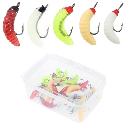 OriGlam Lot de 30 leurres de pêche en forme de vers artificiels souples, leurres de pêche en silicone, vers de pain pour pêche de crapet, bar, truite
