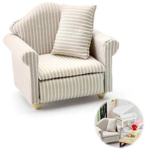 HENGBIRD Puppenhaus MöBel Holz, PuppenmöBel, ZubehöR Puppenhaus ZubehöR Holz, Miniatur MöBel Puppenhaus Sofa, Wichtel MöBel Sessel, PuppenstubenmöBel, Miniatur Sessel FüR PuppenhäUser Im MaßStab 1:12