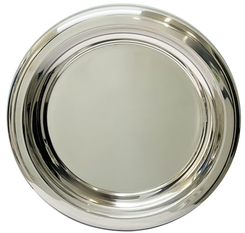 Olmaanseta Stainless Steel Round Serving Tray,Metal Decorative Tray,Display Serving Platter for Wine and Glasses,12 Inches