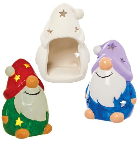 Baker Ross FN319 Gonk Keramik Teelichthalter, 2er-Pack, kreative Keramikfiguren zum Bemalen und Dekorieren