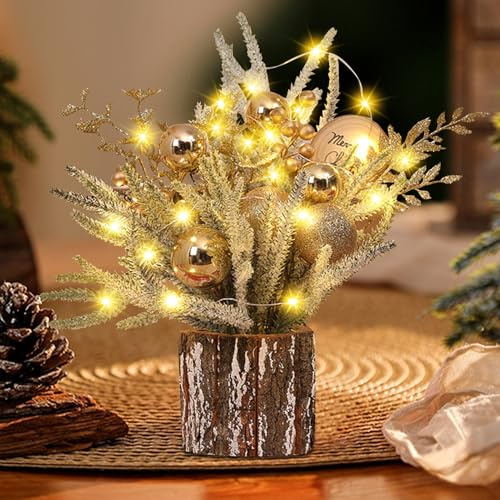 Kleiner Weihnachtsbaum mit Beleuchtung, 30cm Mini Weihnachtsbaum Weihnachtsdeko Beleuchtet Künstlicher Weihnachtsbaum LED Weihnachtsbeleuchtung Klein Tannenbaum für Weihnachten Deko (Kugel)