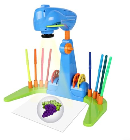 HOHOVYVY Drawing Projector for Children, 32 Cartoon Slides and 12 Colour Brushes for Creative People (Blue)